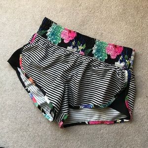 Black and white striped + floral  athletic shorts
